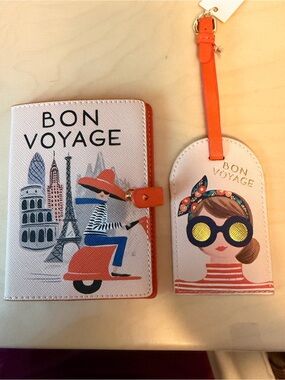 Bon Voyage Passport Holder and Luggage Tag Set - Coral Accents
